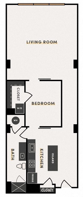 Floor plan for 1 bed, 1 bath, 1012 sqft